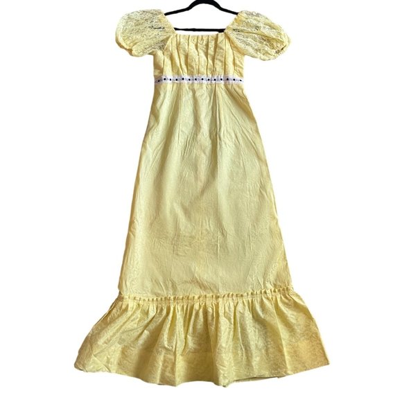 Handmade Dresses & Skirts - VTG 1960's-70's Sz.Small/XS handmade Empire waist lace maxi dress Yellow Puff sl